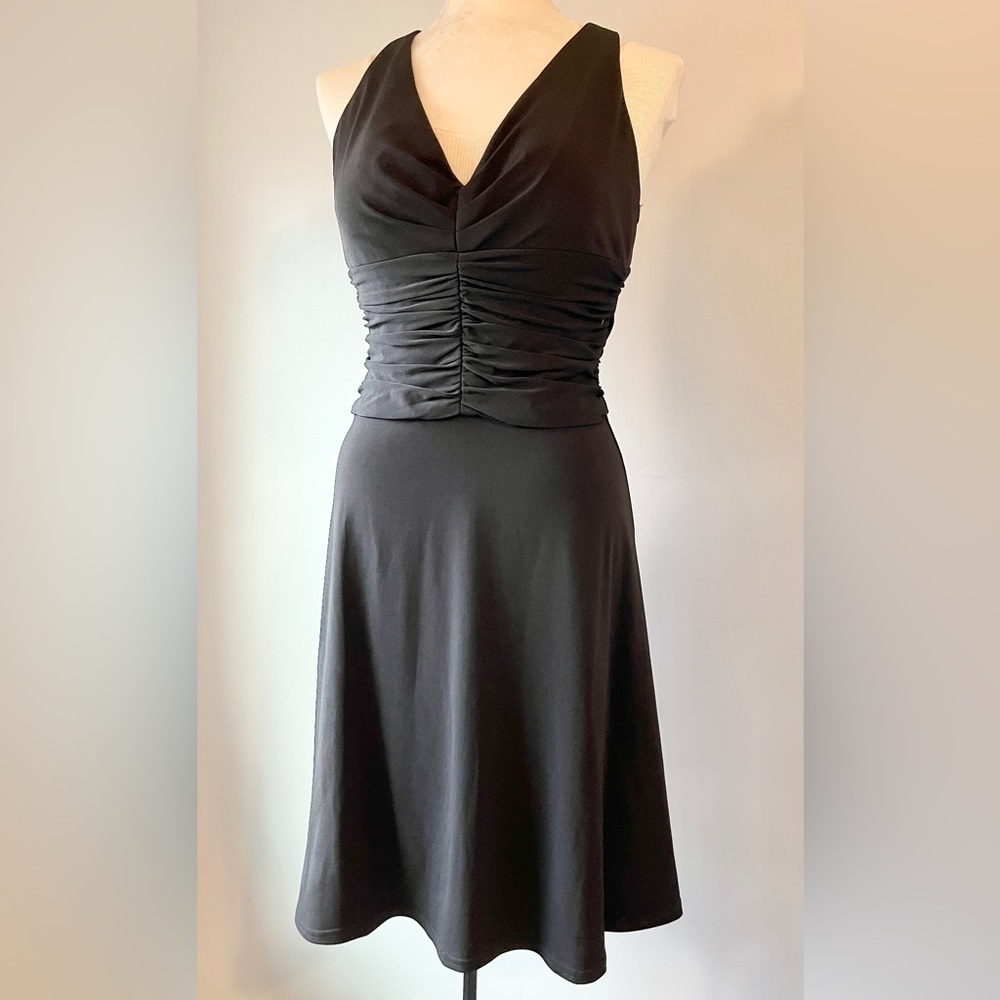 Bahari Y2K Black V-Neck Ruched Open Back Dress